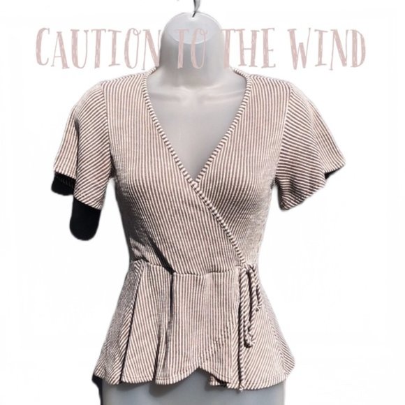 Tops - Caution to the Wind faux wrap short sleeve top